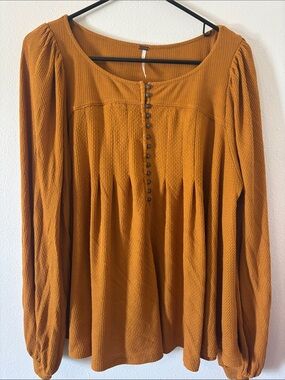Free People Long Sleeve Henley Top in Mustard